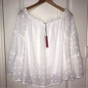 Vici Andree By Unit Swiss Dot Sheer Off Shoulder Ivory Blouse New Medium
